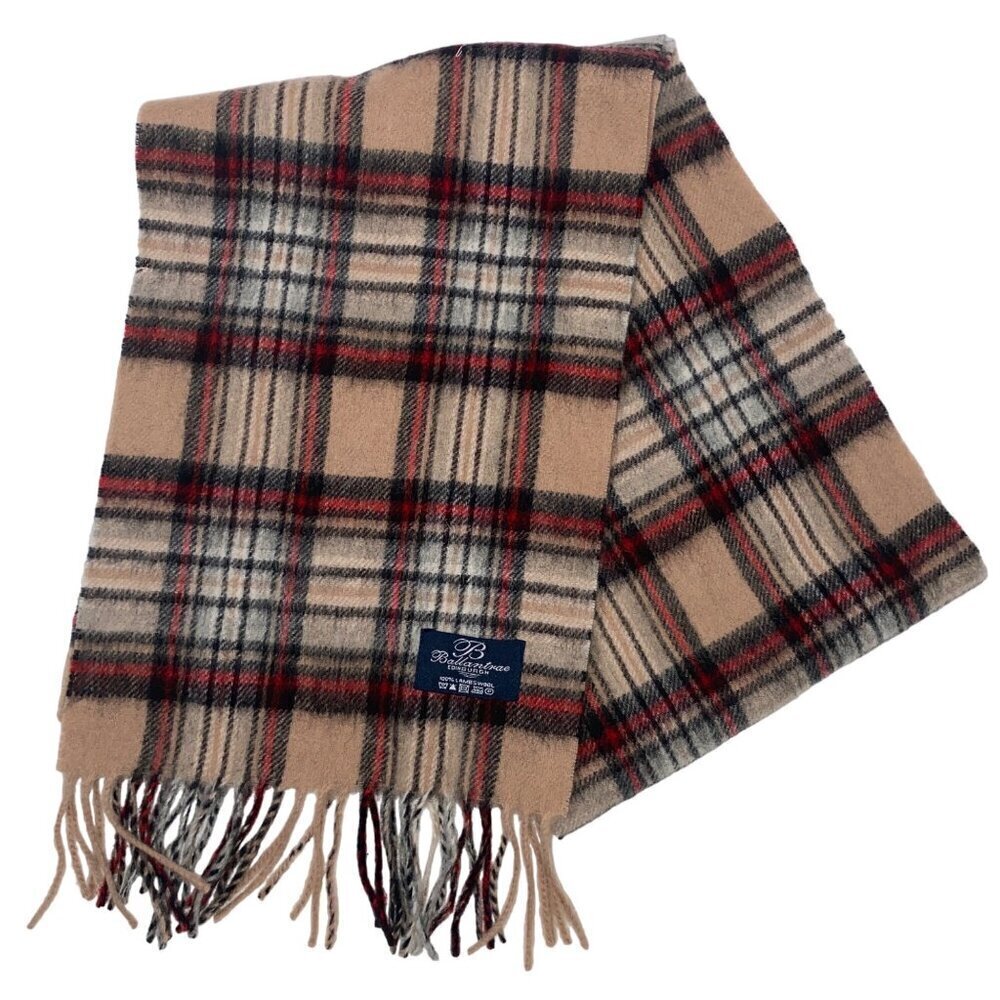 Ballantrae 100% Lambswool Plaid Fringed Scarf Neutrals